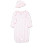 Little Me Clothes for Baby Girls' 2-Piece Nightgown and Cap Set 100% Cotton with Elastic Bottom, Baby Essentials, 0-3 Months