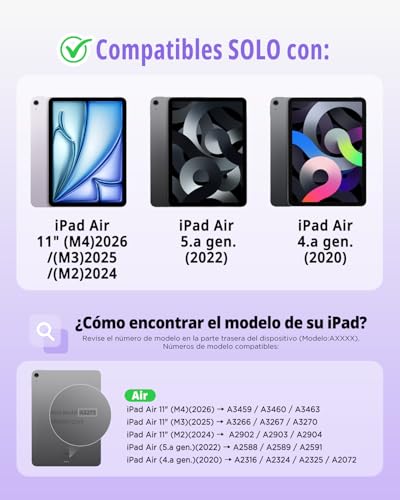 CACOE 360° Rotating Keyboard Case for iPad Air 8/7 Generation 2026/2025 M4/M3 11 Inch Air 6/5/4 with Touch Panel, 7 Color Backlight, Removable Wireless Keyboard, Purple