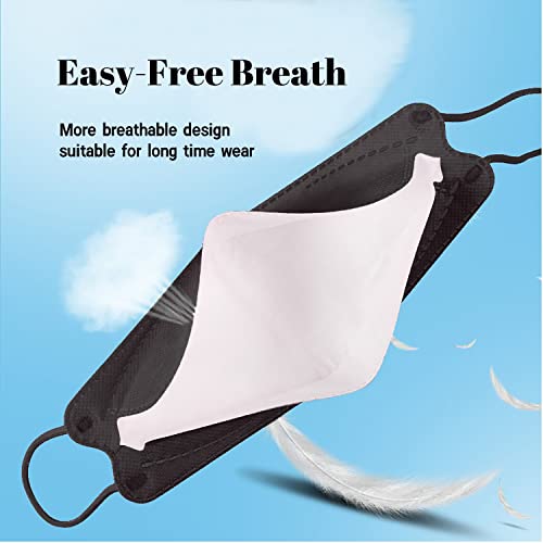 60PCS KF94 Mask, 3D Fish Type Masks for Adult, Protective Face Shield Mask 4 Layer with Adjustable Nose Clip Men Women Black White