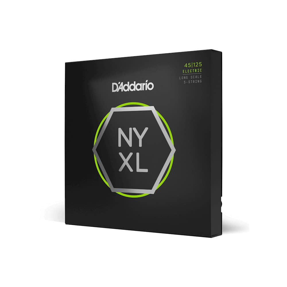 D'Addario Bass Guitar Strings - NYXL Bass Strings - NYXL45125 - Unrivaled Strength, Tuning Stability, Enhanced Response - For 5 String Basses - 45-125 Light Top/Medium Bottom 5-String, Long Scale