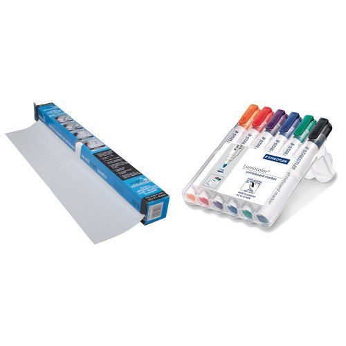 Magic Whiteboard and Staedtler Lumocolor Whiteboard Marker 351Wp6 Bullet Tip - Assorted Colours (Pack of 6)