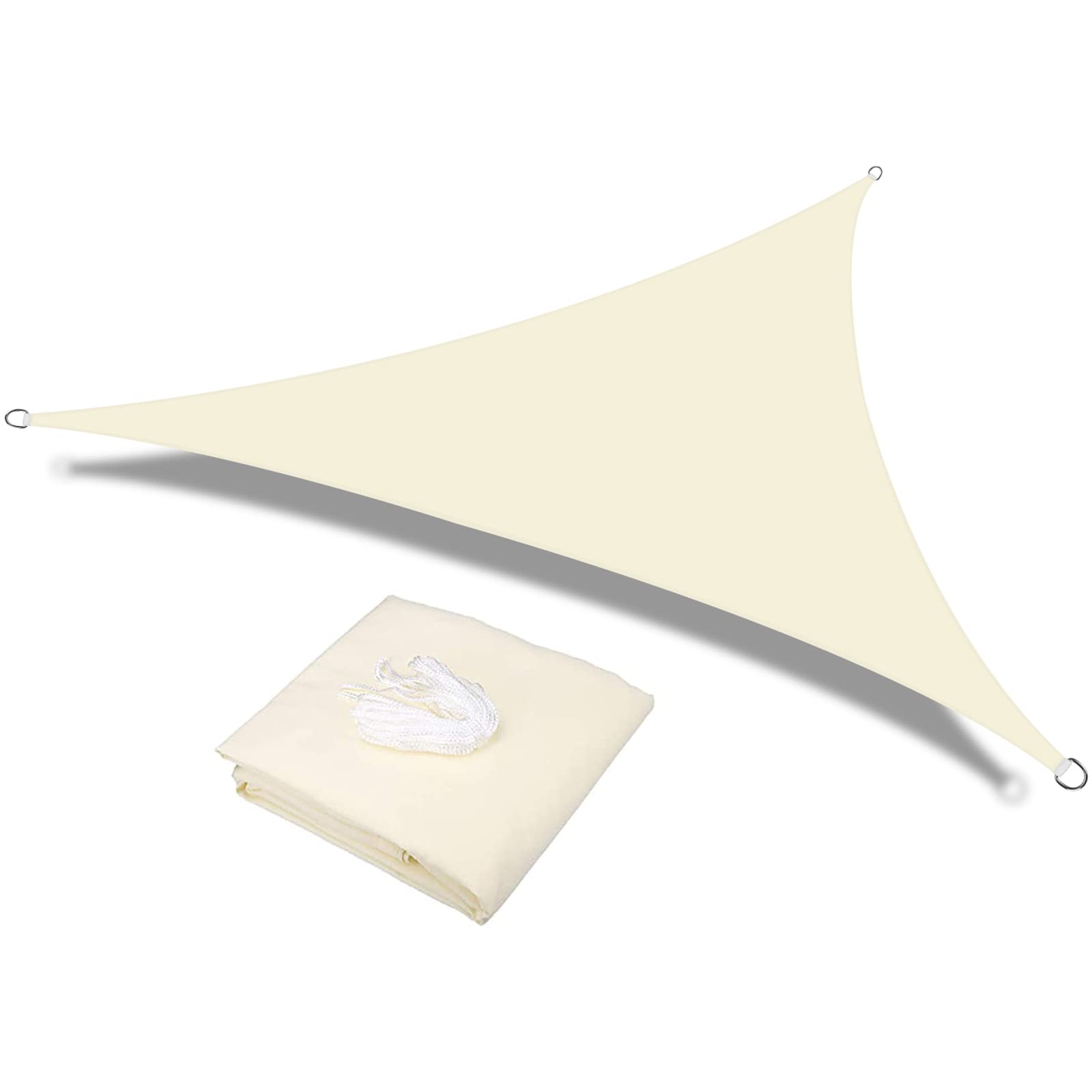 HEYOMART Sun Shade Sail Waterproof Outdoor Garden Patio Party Sunscreen Awning 5x5x5mm Triangle Canopy 98% UV Block with Free Rope, Cream White