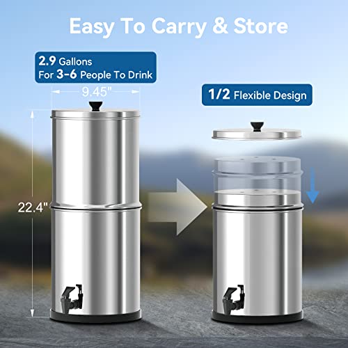 Purewell Stainless Steel GravityFed Water Filter, High Capacity 2.9