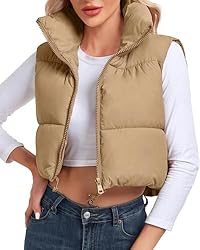 Cityork Cropped Puffer Vest Women Zip Up Stand