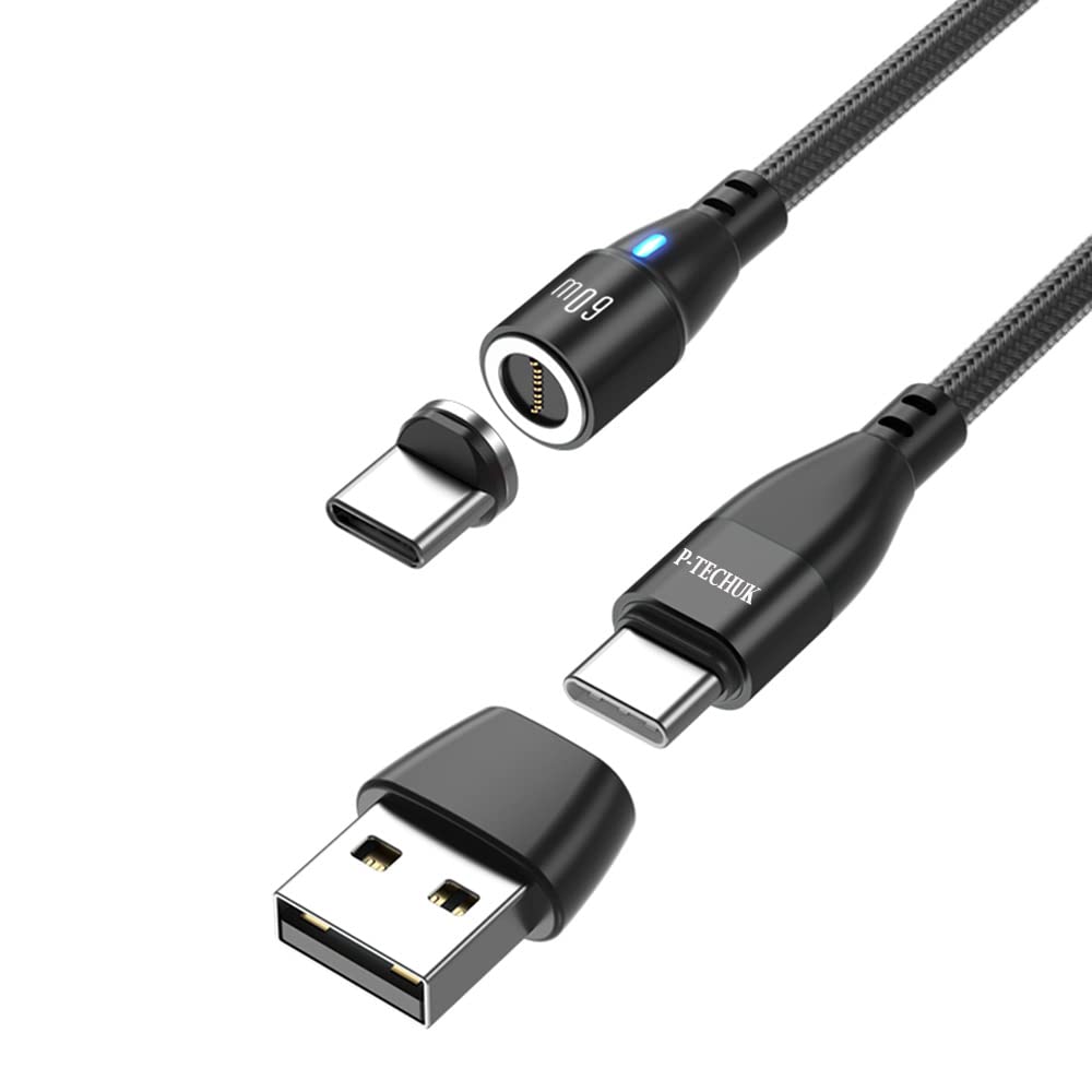 P-TECHUK 60W Super Fast USB C Magnetic Charging Data Cable, 6 in 1 PD Fast Charging Cable compatible with all Type C Devices. A18 (Black, 2M)