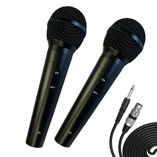 Professional Dynamic Karaoke Vocal Microphone with Cable. Metal Body Black (with switch) PAIR
