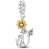 CYCUFF 925 Sterling Silver Charms for Bracelets and Charm Necklaces, Bracelet Pendants Beads Jewellery Gift for Family Friends Women (Cat Sunflower Charm)