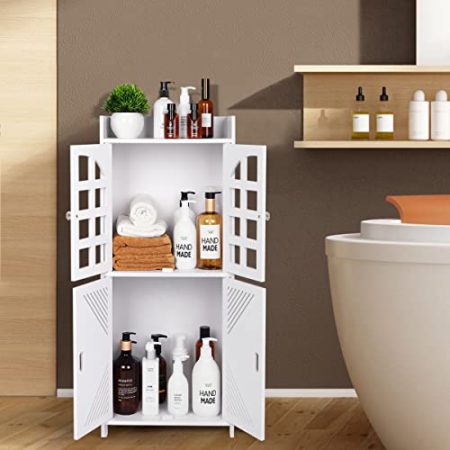 Bathroom Floor Storage Cabinet,Waterproof Bathroom Cabinets,White Storage Unit with Door,Floor Standing Cabinet Unit ,Home Storage Furniture Organizer Unit for Office Living Room Kitchen Entryway