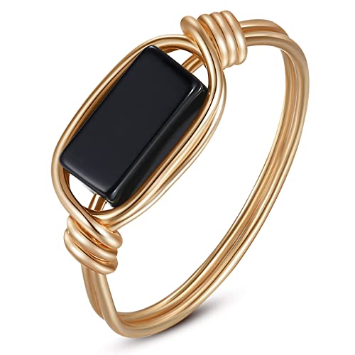 Fiklon Black Onyx Rings Crystal Rings for Women