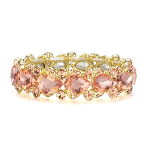 Ever Faith Women's Austrian Crystal Wedding Bridal Floral Tear Drop Elastic Stretch Bracelet Champagne Color — image 1