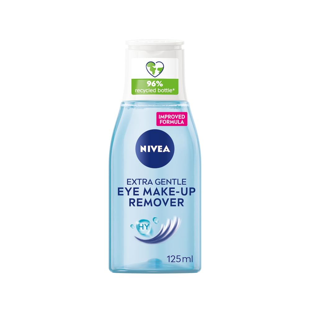 NIVEA Extra Gentle Eye Make-Up Remover (Pack of 1, 125ml), Hydrating Eye Make-up Remover, Removes Mascara, Gentle Make-Up Remover with Vitamin C and Hyaluronic Acid