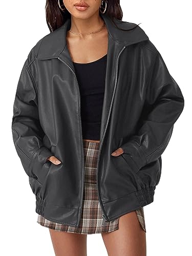 AUTOMET Women's Oversized Faux Leather Jacket