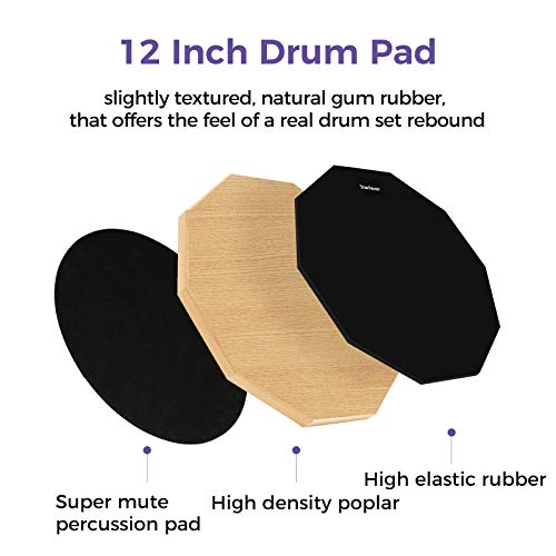 Starfavor Drum Practice Pad with Snare Drum Stand Set, 12Inch Double
