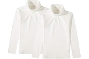 UNACOO Kids One or 2-Pack or 3-Pack Cotton with Spandex Long Sleeve Turtleneck T-Shirt for Girls (Age 2-11 Years)
