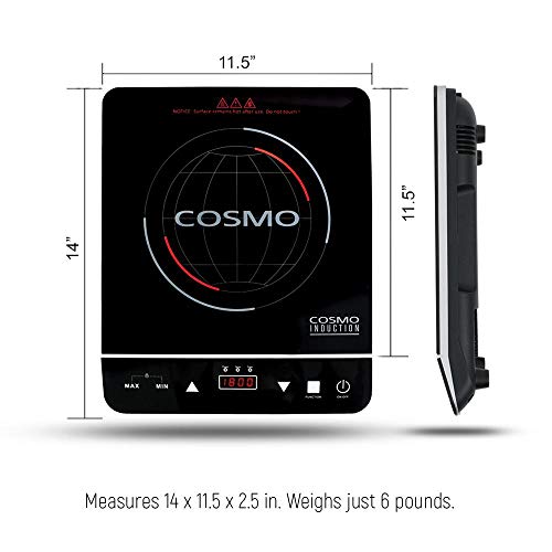 Cosmo Portable Electric Induction Cooktop with Rapid Heating, Sensor LED Display, Safety Lock