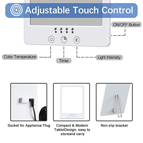 Light Therapy Lamp, AGKupel LED Bright White Therapy Light - UV Free 10000 Lux Brightness Timer Function with 3 Adjustable Brightness Levels Touch Control for Home Office Use