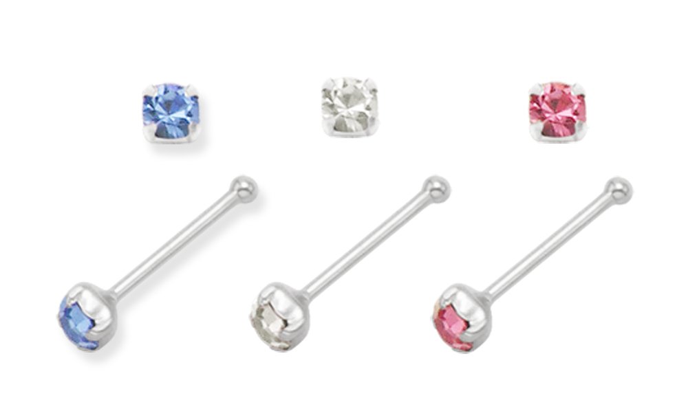 Pack of 6 Sterling Silver Cubic Zirconia Nose studs - SIZE: TINY - 1.5mm - Single studs with ball end. Gift boxed 5511SET