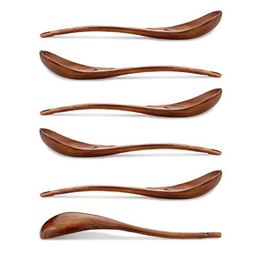 Soup Spoons,AOOSY Wooden Soup Spoons, 6 Pieces 7.84 inches Japanese