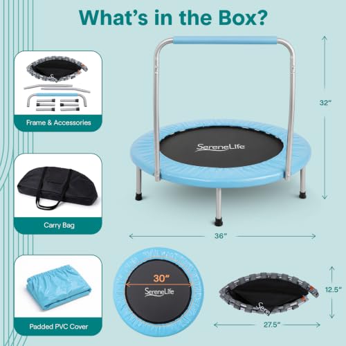 SereneLife Portable & Foldable Trampoline - 36" In-Home Mini Rebounder, Fitness Body Exercise - Updated Version - SLSPT365
