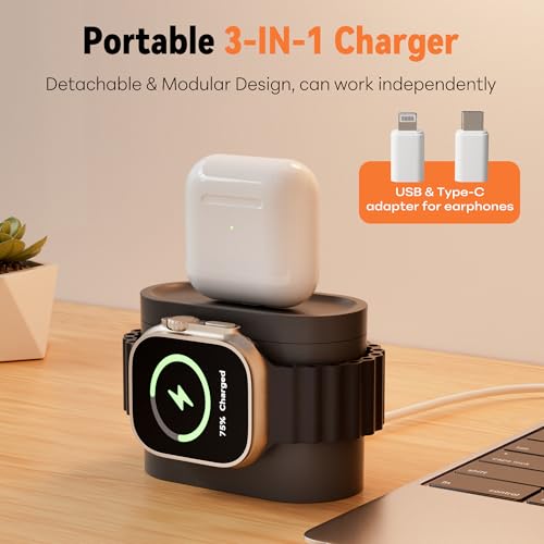 5 en 1 Station de Charge pour A-pple Reveil Chargeur Induction pour i Phone 17-11 pour air-pods A-pple Watch Chargeur sans Fil avec Lampe pour la Chambre à Coucher Adaptateur Inclus