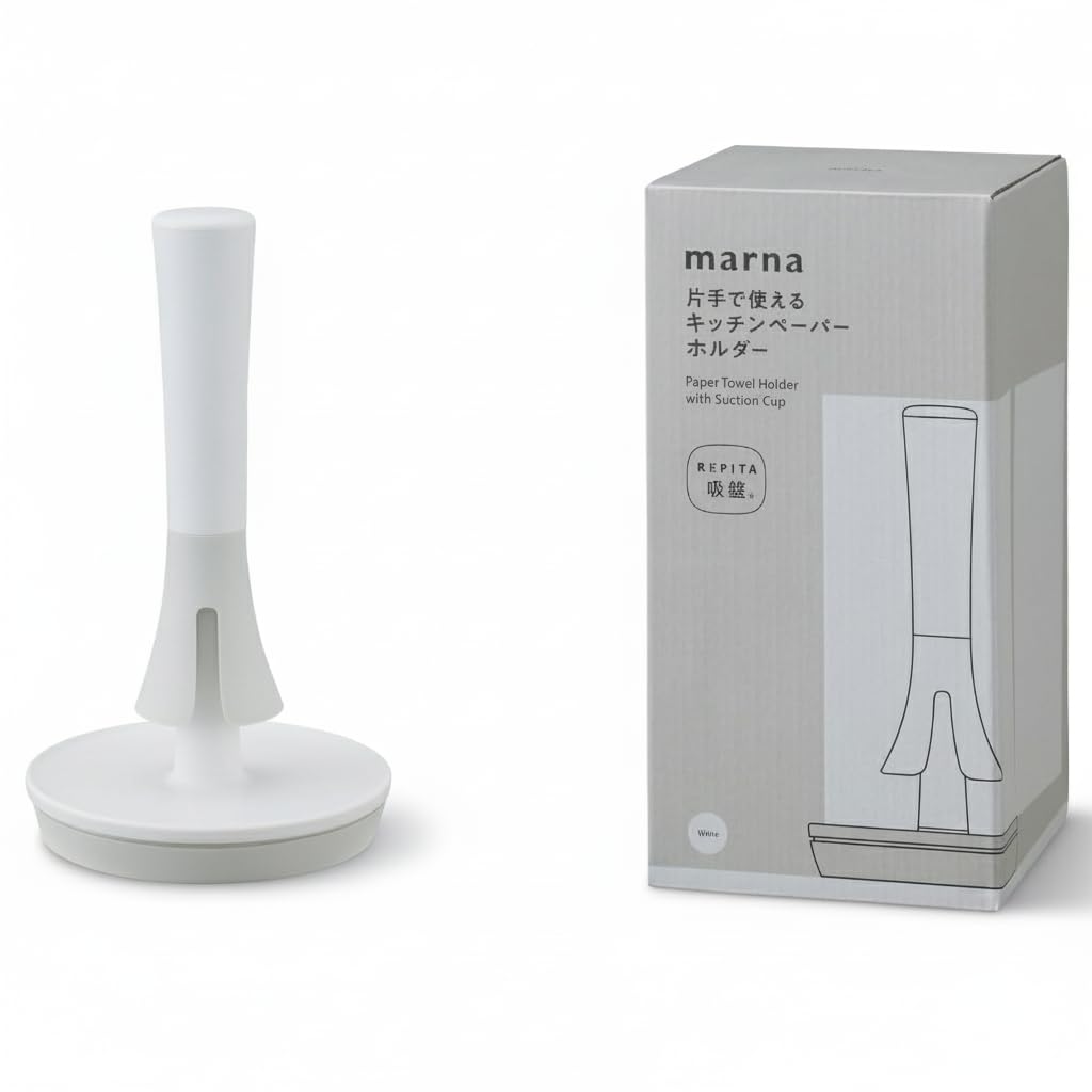 マーナ (marna) キッチンペーパーホルダー M (片手で引き出してサッと切れる) コンパクト キッチンタオルホルダー （吸盤でしっかり固定） ホワイト K815W商品画像