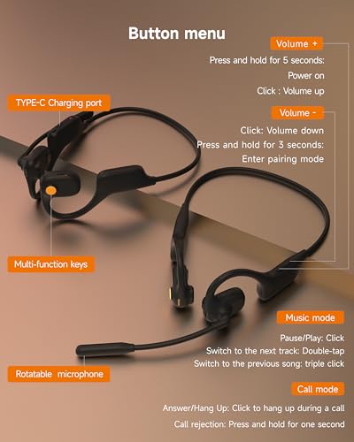 LOBKIN Diadema con Micrófono de Cancelación de Ruido - Audífonos de Oído Abierto Bluetooth 5.4 para Oficina y Teletrabajo, Auriculares de Conducción Aérea, Conexión Multipunto para Laptop y Celular