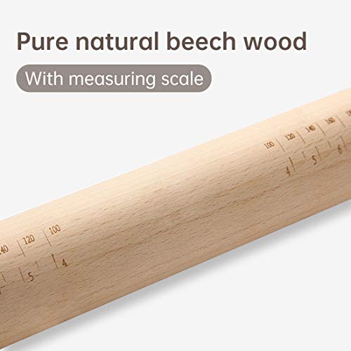 Rolling Pin, Adjustable Rolling Pin with Removable Thickness Rings, Beech Wood Rolling Pin for Baking Pizza, Pie, Pastries, Pasta, Cookies