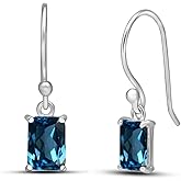 Genuine London Blue Topaz 925 Solid Sterling Silver Earrings 20mm