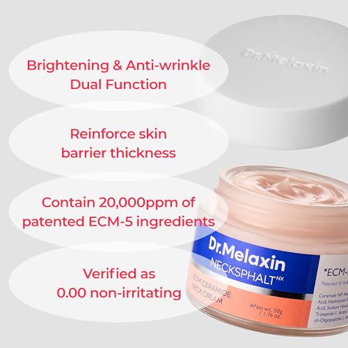 Dr.Melaxin Necksphalt Firming Cream with ECM-5 20,000ppm, Firming & Lifting Neck Cream for Wrinkles & Sagging Skin, Ceramide & Collagen for Elasticity & Radiant Glow, 1.76 fl.oz