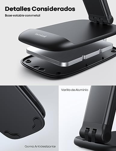 Lamicall Plegable Soporte Celular Escritorio - Ajustable Base para Celulares Porta Celular Escritorio Accesorios Compatible iPhone 17/16/15/14/13/12 Pro MAX, Android, Redmi, 4-8'' Smartphone - Negro