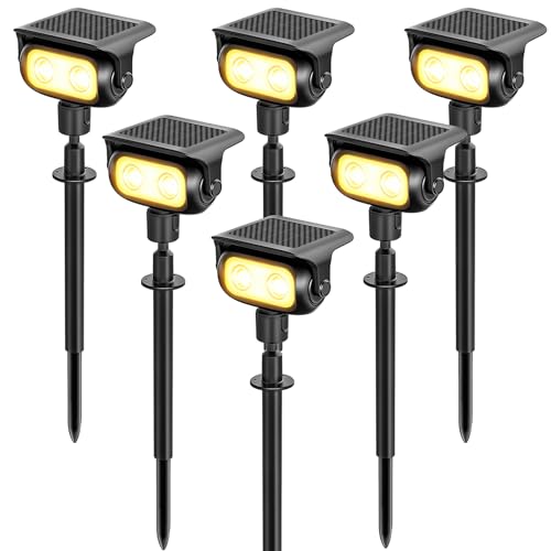 MEEKBOS Luces Solares LED Exterior para Jardín con Estaca, 3000K Luz Cálida, Sensor Crepuscular, IP65 Impermeables, Lámparas Solar para Camino, Patio, Césped y Paisajismo, Pack de 6