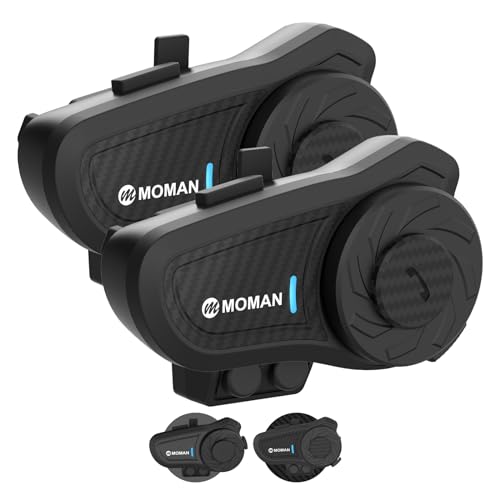 Moman H2Pro Motorcycle Intercom Pair – Universal Connectivity, Motorcycle Helmet Headset 1000M Communication System DSP & CVC Noise Reduction Hi-Fi Stereo Music Sharing FM Voice AI IP65