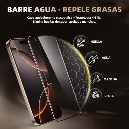 Película protectora de pantalla de vidrio 9h + de 3 piezas para iPhone, vidrio templado súper duro [resistente a la rotura de grado militar] con herramientas de instalación fáciles actualizadas (16pro max)