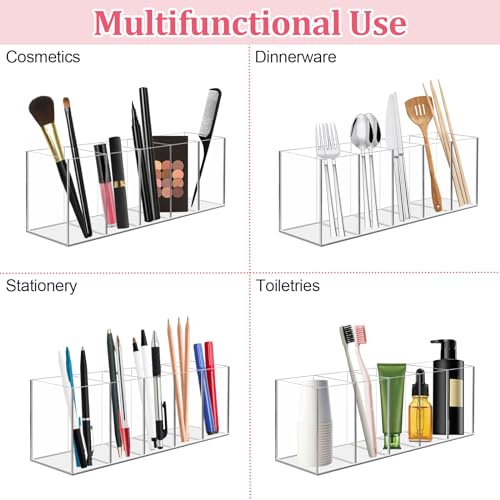 WINKIO Brush Holder with 5 Compartments, Acrylic Brush Holder, Clear Makeup Organizer, Large Capacity, Divided Storage, Multifunctional Cosmetic Organizer for Brushes, Eyeliners, Lipstick