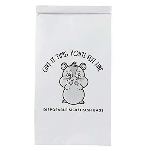 50 Vomit Bags. Disposable Leak Resistant Sick / Barf Bags with a Cute