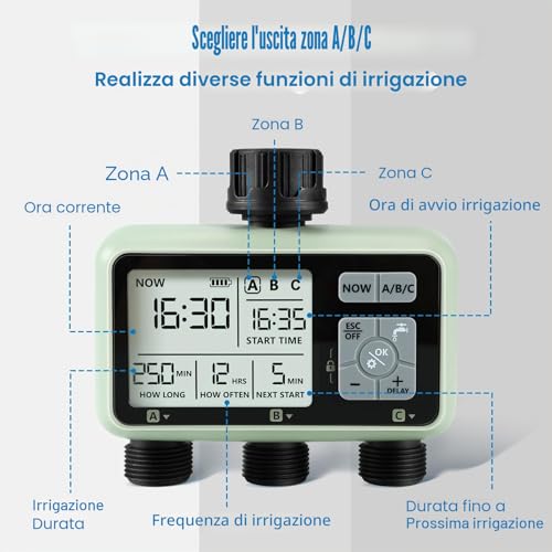 CROSOFMI 3 Way Automatic Digital Watering Timer Irrigation Timer Programmer Garden Irrigation /IPX5 Waterproof/Rain Delay/Manual Watering Mode