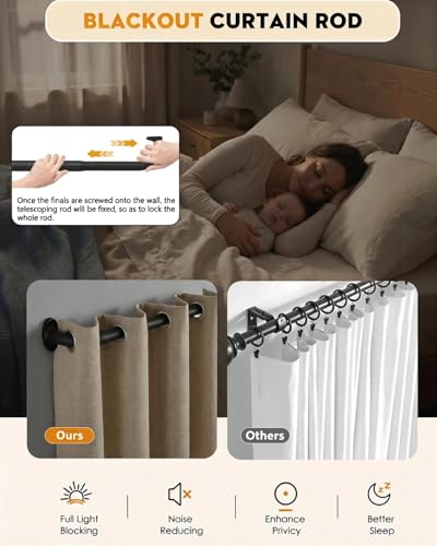 ASULUPHY Blackout Curtain Rod 32-90 In, Wrap Around Window Curtain Rods, 1 Inch Diameter Adjustable Door Curtain Rod, Long Curtain Rod with Brackets, Heavy Duty Drapery Rod for Bedroom
