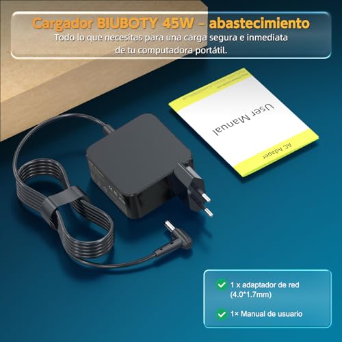 BIUBOTY Charger 45W 20V 2.25A Laptop Compatible with Lenovo IdeaPad 100 110S 120S 310 310S 320 330S 110-15ISK 100-14IBY 310S-14IKB 330S-15IKB 510 710 S14IKB 5 ADL4 5wcg pa-1450-55lu 4.0 x 1.7mm