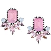 Art Deco Antique Retro Vintage Style Pink Opal Rhinestone Bridal Bridesmaid Wedding Prom Cluster Earrings