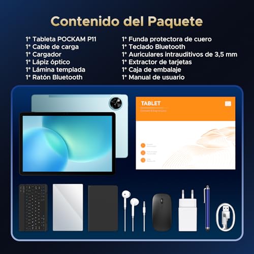 P11 Tablet 11 Pulgadas, Tablet Android 16 con Gemini AI, 48GB RAM+128GB ROM/TF 2TB, T7250, 90Hz Display 8800mAh, 13MP+5MP, Tablets con Teclado, Lapiz, Face ID, Widevine L1, Auriculares 3.5mm, Azul