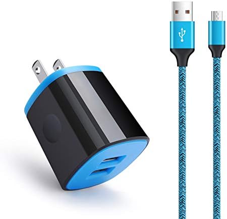 Android Charger Fast Charging Micro USB Cable, 6FT Nylon Micro Cord Wall Charger Block, AbcPow 2.1A Power Adapter with Phone Cord Compatible for Samsung Galaxy S7 S6 J7 J3 Note 5, LG G4 Motorola, HTC