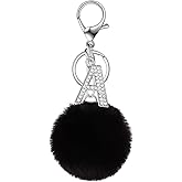 malyunin Initial Keyring Alphabet Keychain With Pom Pom Women Girl Shiny Crystal Key Ring Birthday Gift Friendship Keychain