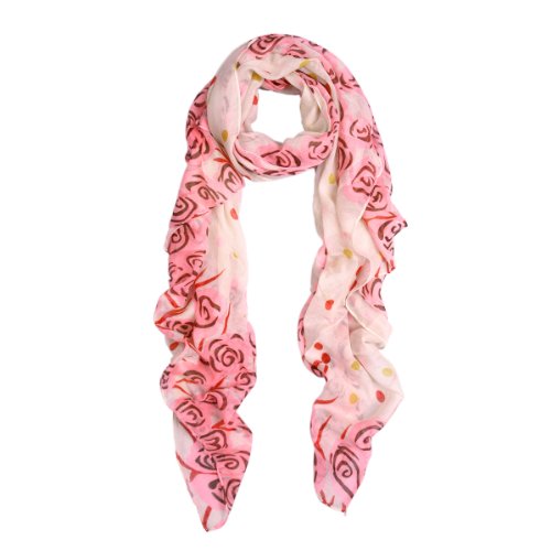 Chic Roses & Polka Dot Floral Print Scarf, Pink