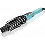 PHOEBE Curling Iron Brush, Dual Voltage Travel 1 Inch Ceramic Tourmaline Ionic Hot Hair Curler Brush, Professional Anti-Scald Instant Heat Up Curling Wands, Heated Styler Brush for Long Hair(Blue)