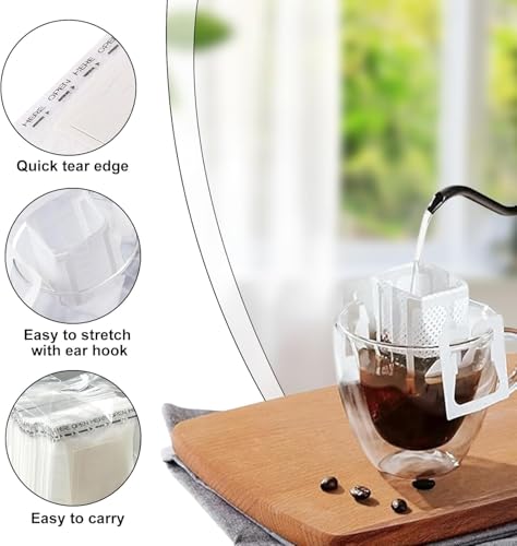 200 PCS Disposable Hanging Ear Coffee Filter Bags, Single Serve Drip Coffee Paper Bags for Home, Office, Outdoor, Portable Brewing, Mess-Free, Compatible with Cups, Mugs, Glasses
