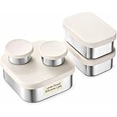 Flexibento - Leak proof Stainless Steel Lunch Box Containers, Sandwich and Snack Containers with Silicone Lids Metal Lunch Box, Bento Box , Set of Five , Vanilla , 1*25 OZ+ 2*13 OZ + 2 *2 OZ