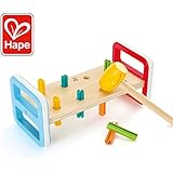 Hape Rainbow Pounder| Pounding Bench Wooden Toy with Hammer, Multicolor