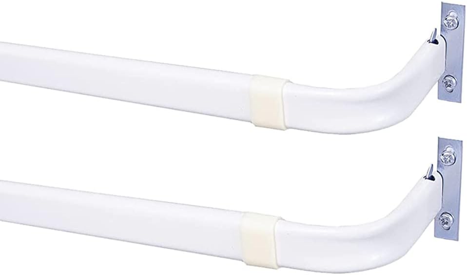 Window Treatment Hardware - Blu-Pier Tech Heavy Duty Single Rod,Lock Seam Curtain Rod 28 to 48-Inch Adjustable Width, 2 1/2-Inch Projection，Hardware Included,White(Pack of 2)
