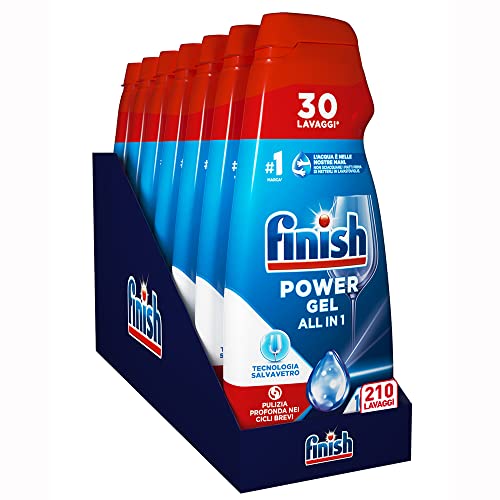 Finish Powergel Dishwasher Detergent 100% Dishes More Protected, Dishwasher Gel, 210 Washes, 7 Packs of 30 Dishwashers