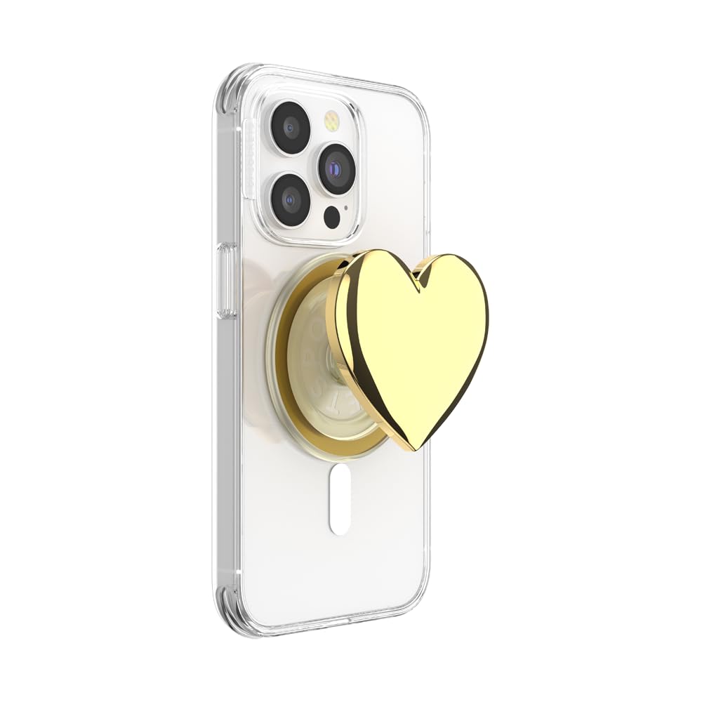 PopSockets Phone Grip for MagSafe with Kickstand, Magnetic Stand, Swappable Top, Secure Hold for iPhone MagSafe Cases, Phone & Tablet Grip - Enamel Heart of Gold Image